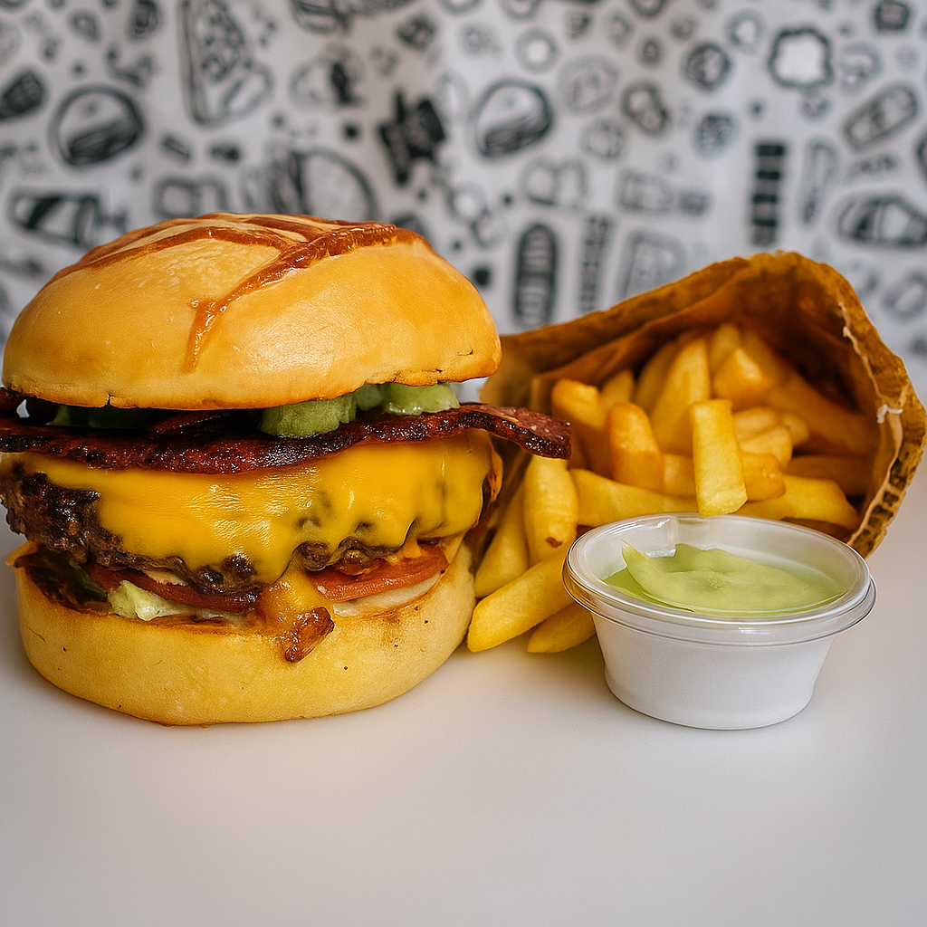 La estrella de Hermanitos Burguers: la hamburguesa de cheddar y bacon 🧀🥓